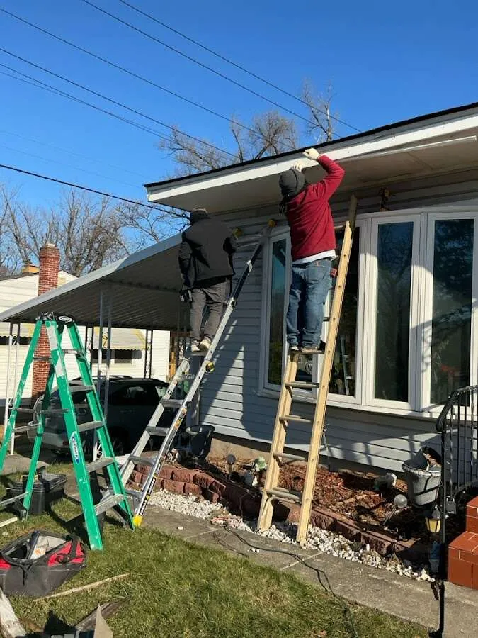 Restoration crew performing exterior repair in Chesterton